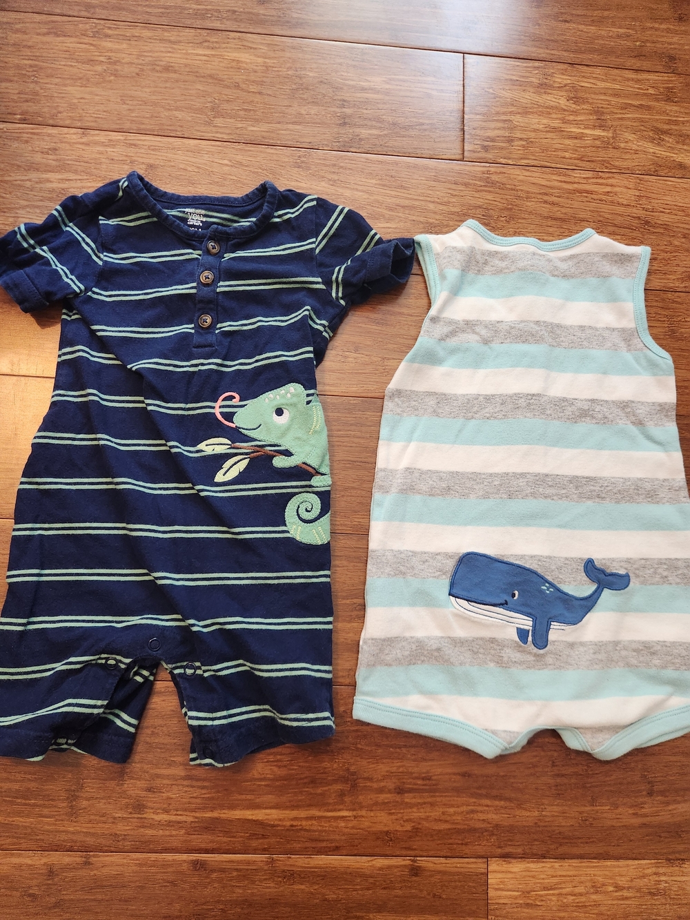 Carters Baby Boys Striped Shorts Rompers with Whale & Chameleon, 18 Months